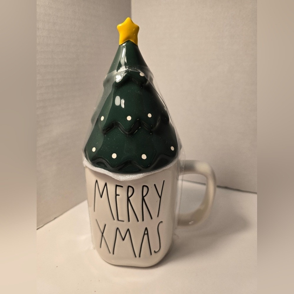 Rae Dunn Green Christmas Tree Mug with White 'Merry Xmas'
